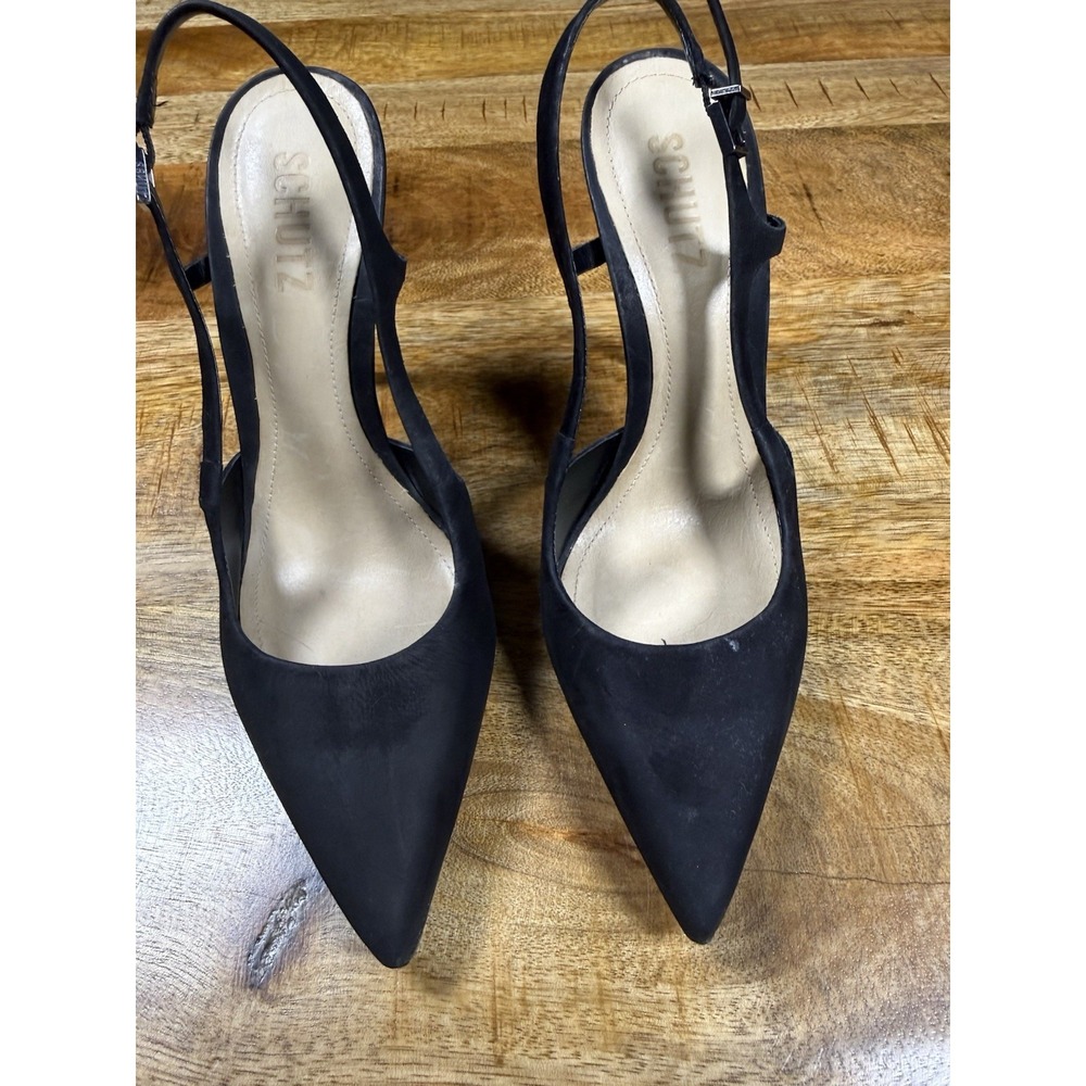 Schutz Boris Black Slingback High Heels Nubuck Leather/Suede 6.5 - Picture 8 of 9